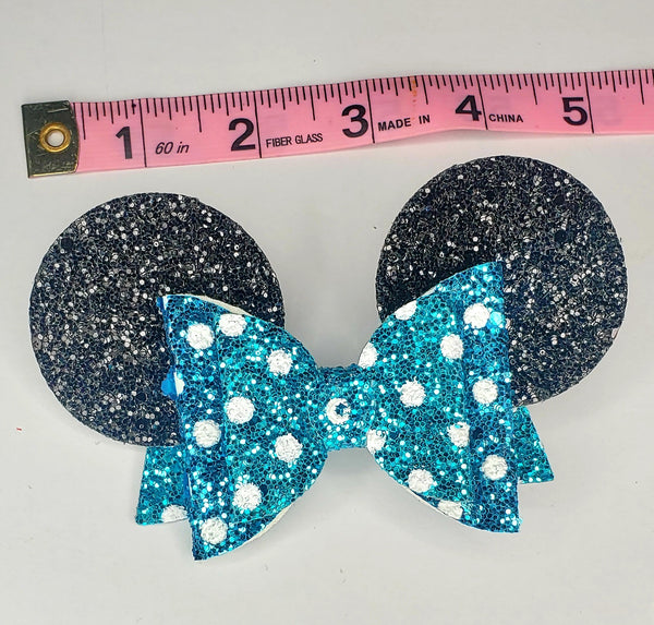 Black & Blue Minnie Ear Hair Bow