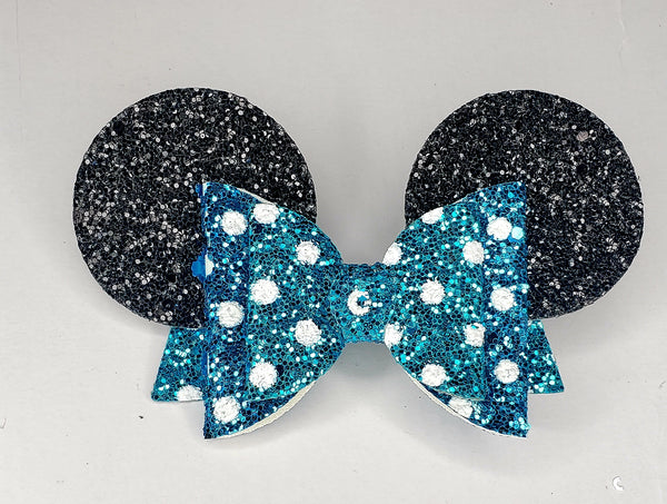 Black & Blue Minnie Ear Hair Bow