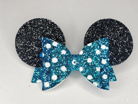 Black & Blue Minnie Ear Hair Bow