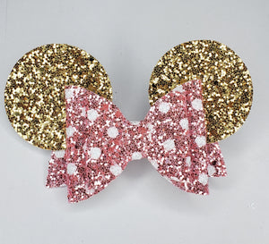 Gold & Pink Minnie Ear Hair Bow