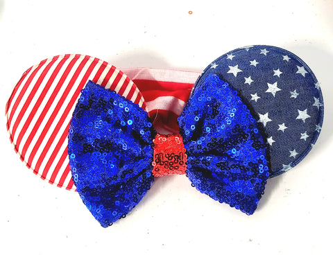 USA - Red Striped Elastic Ears