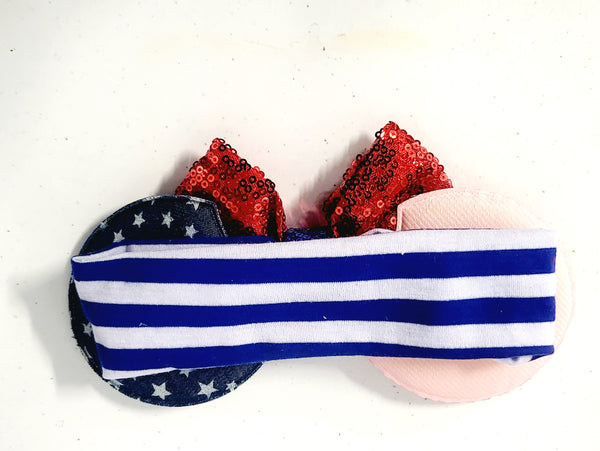 USA Blue Striped Elastic Headband